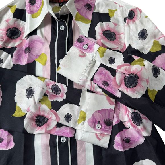 NEW Gentile Catone Merini Floral Silk Button Front Blouse - Picture 6 of 13